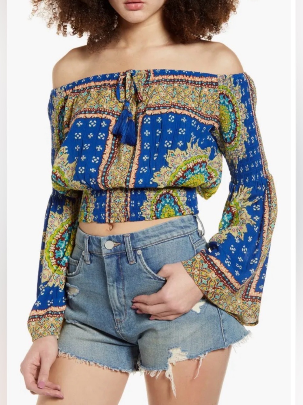 Band of Gypsies Perth Off-the-Shoulder Boho Crop Top
